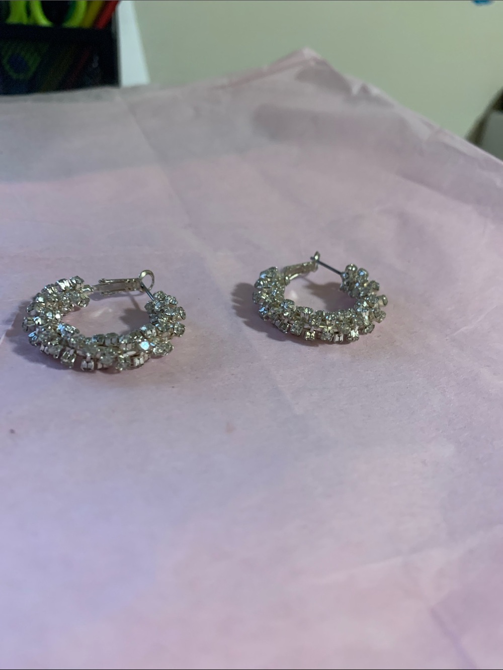 Sparkling Crystal Hoop Earrings in Silver